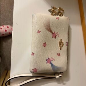 Coach Cream and Pink Star Wristlet